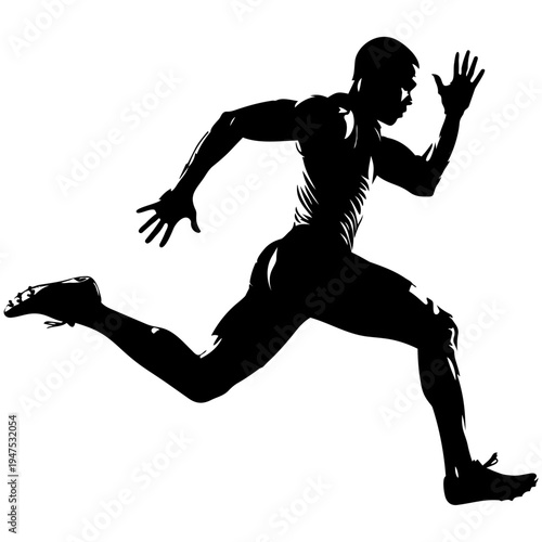 A black silhouette of a man running quickly isolated on transparent background, Vector