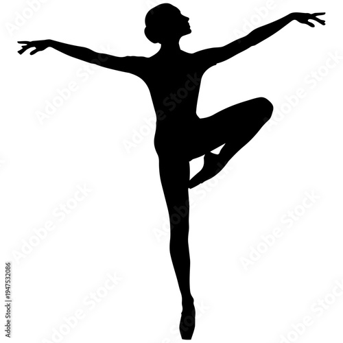 A black silhouette of a ballet dancer in a graceful pose isolated on transparent background, Vector