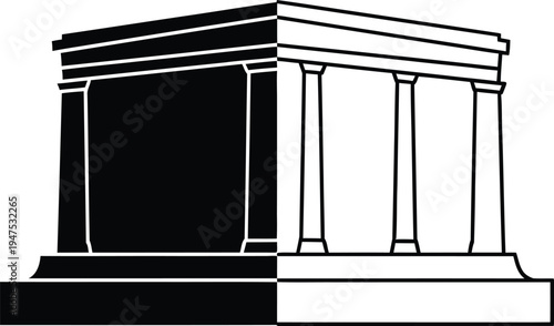 Black and white illustration of ancient greek temple Vector