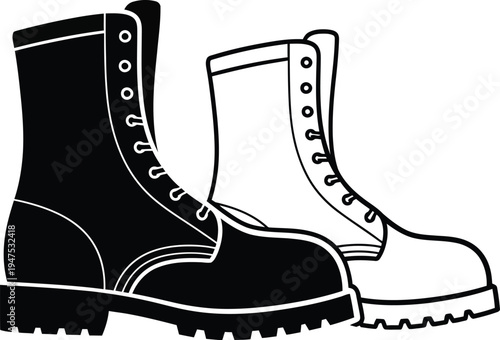 Black and white boots illustration Vector