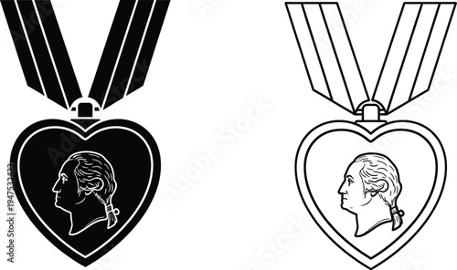 Heart shaped medals with ribbons and profiles Vector