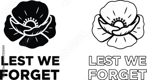Lest we forget poppy black white Vector