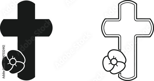 Cross with flower, christian symbol, religious icon Vector