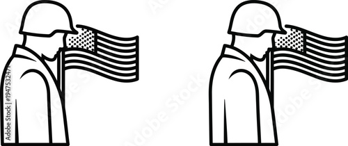 American soldiers with usa flags patriotic Vector