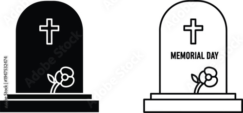 Memorial day tombstones crosses Vector