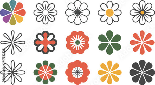 Flower Icons Set. Floral, Nature and Garden Flower Symbols Collection Vector