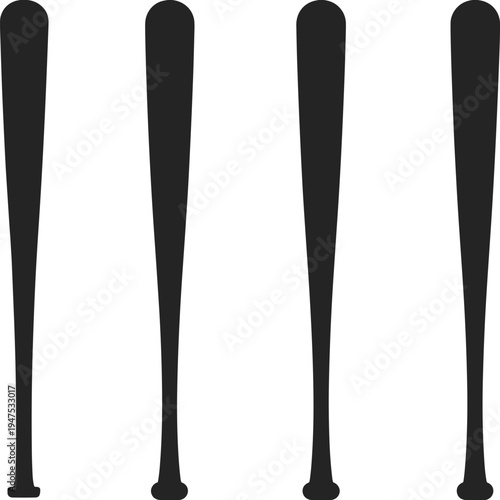 Baseball bat silhouettes, sports equipment, athletic gear, hitting tool, game symbol, training illustration, player preference, swing design, performance concept, competitive sport