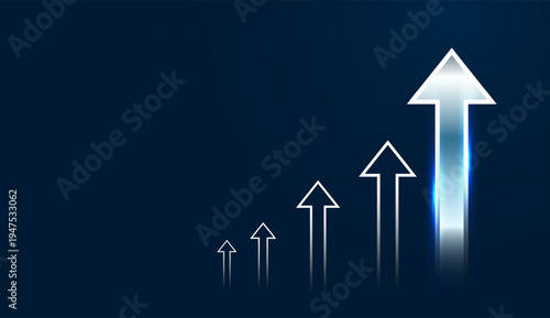 The Dynamic arrows rising upward capture momentum in technology innovation and increasing confidence in Finance and Business sectors. with Glowing arrows ascending together