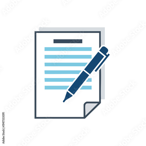 A stylized icon of a document with lines and a pen in progress