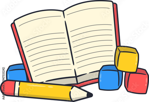 Clip Art School Book With Colorful Blocks And Pencil