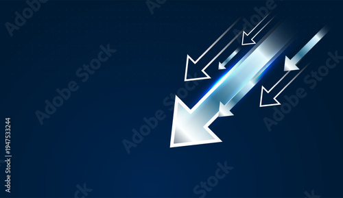 The falling arrow represents a downturn in Finance, highlighting challenges faced by technology companies and modern Business industries. and digital A bold downward arrow