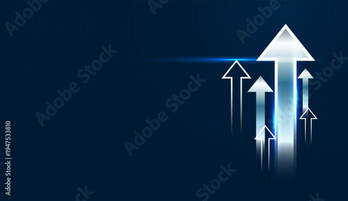 The technology Bright arrows move upward across a digital grid, symbolizing technology innovation driving Finance growth and Business success. and Multiple arrows rising upward