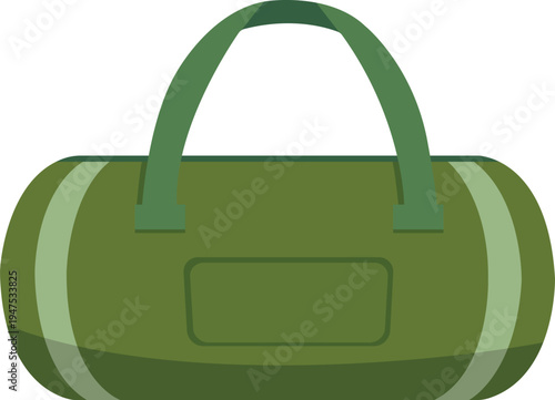 Flat vector illustration of a green duffle travel bag with sturdy handles and side reinforcement straps.
