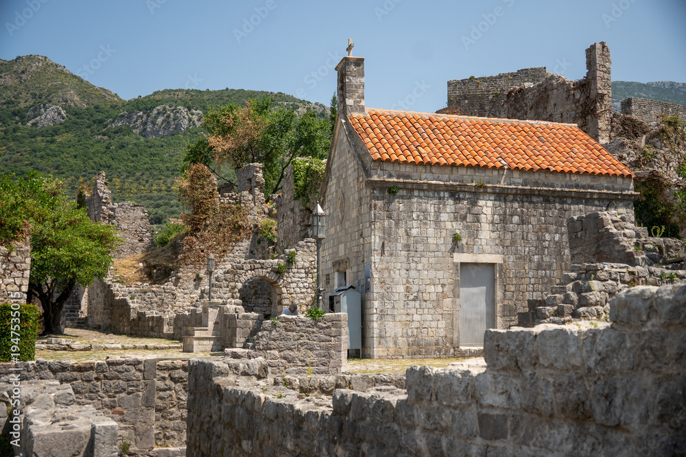 Obraz premium Reconstructed church in the ruins of Fortress Bar, in Stari Bar, Montenegro