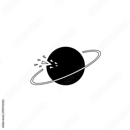 Saturn planet with rings exploding.