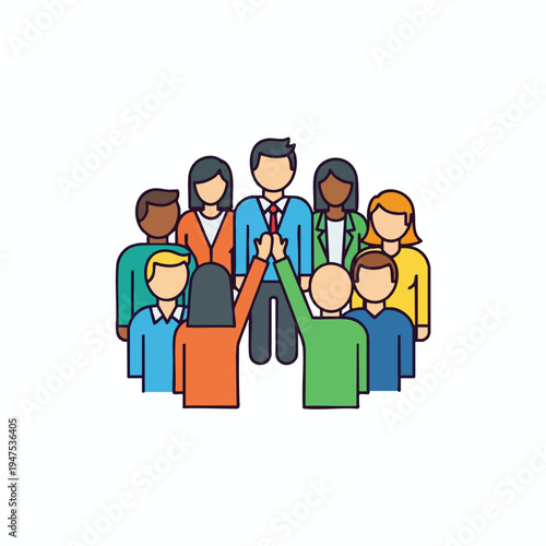 Diverse group of people celebrating, with two individuals giving a high five