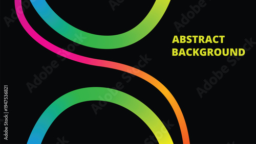 A vibrant abstract background features curving bands of rainbow colors against a solid black backdrop with the word abstract displayed