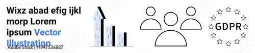 Data protection, compliance, team collaboration, analytics, growth strategy, digital privacy. Bar graph, icons of people GDPR stars. Data protection and compliance visual