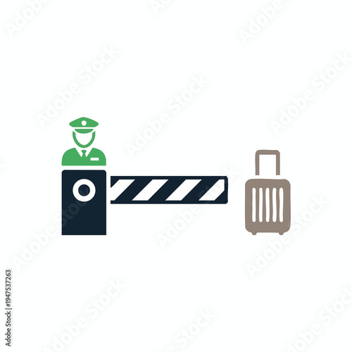 Border control agent with barrier and luggage
