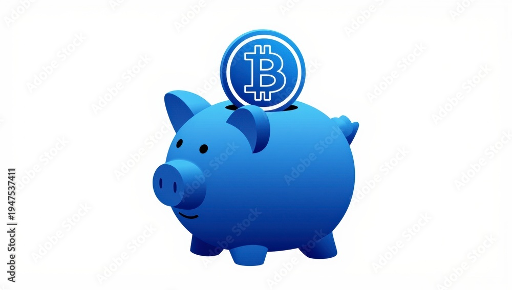Obraz premium Blue Piggy Bank with Bitcoin Symbol 3D Illustration