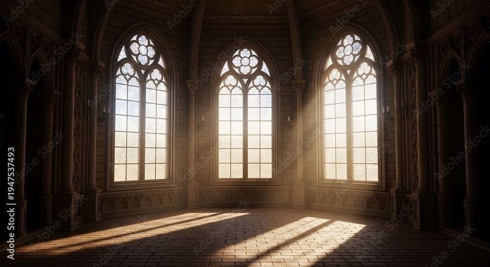 Obraz premium Stained glass windows in a gothic cathedral interior