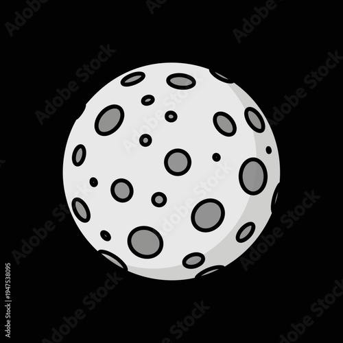 A detailed illustration of a celestial body, featuring craters on its surface, isolated on black.