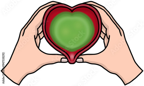 Hands holding red matcha bowl