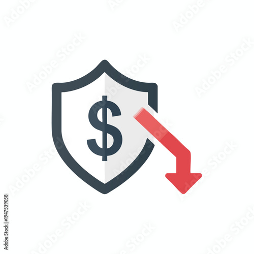 A stylized shield with a dollar sign and a downward trending arrow