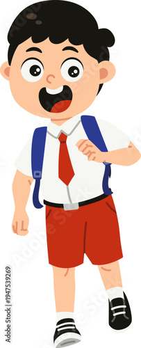 Murid Laki-Laki Antusias Memulai Semester Baru, Back To School Illustration