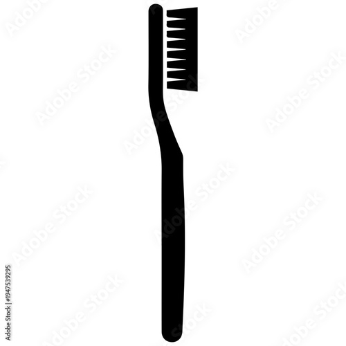 Realistic Black Silhouette of Toothbrush - Clean Hygiene Essential