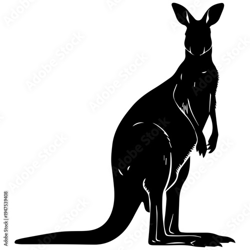 Realistic Kangaroo Silhouette, Black and White, Iconic Australian Wildlife