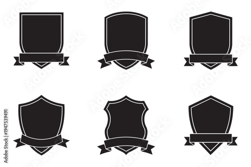 Shield badge logos with ribbon banner