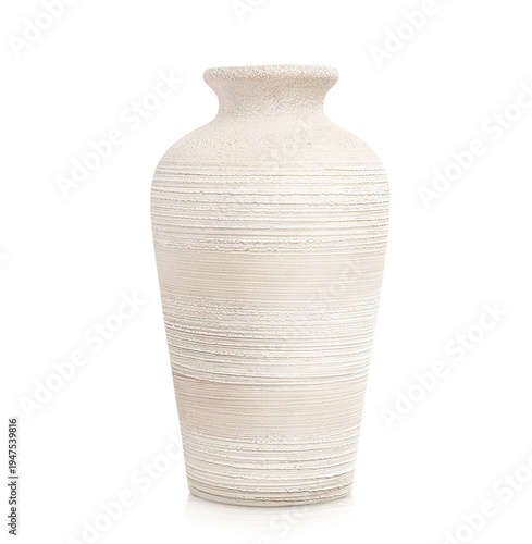 A flower vase with a narrow neck on a white isolated background