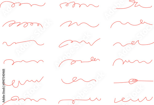  collection of red hand-drawn doodles, scribbles, and lines used for annotations or graphic design. 