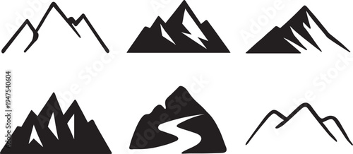 Mountain Peak Silhouettes and Outdoor Nature Adventure Vector Set