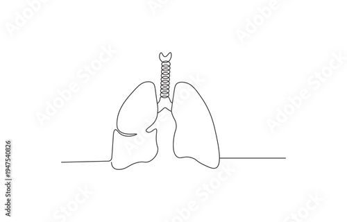 A continuous line drawing depicts the human lungs and a portion of the spine.