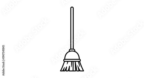A simple black and white line drawing depicts a traditional household broom silhouette high quality professional