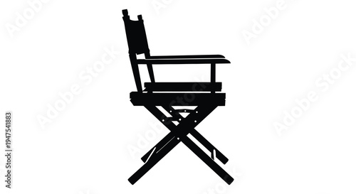 A stark black silhouette of a director s chair against a white background creating a dramatic silhouette