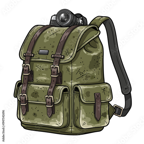 Retro Backpack with Camera, Outdoor Adventure Gear