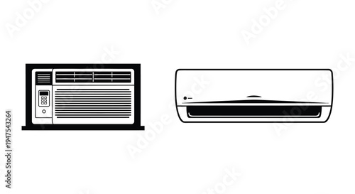 Two air conditioning units are displayed in a stark black and white graphic silhouette high quality professional detailed