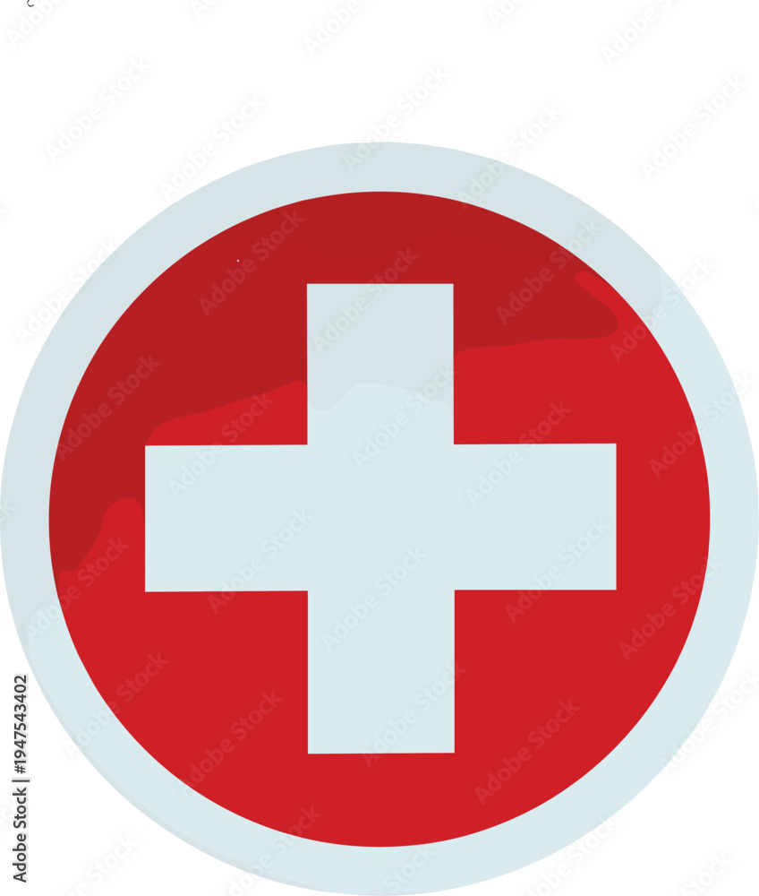 Obraz premium Minimal medical cross icon inside red circle emergency healthcare symbol flat vector illustration isolated on white background first aid hospital sign badge design