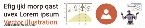 Data analysis, automation, AI tools, human-computer interaction, robotic systems, user data . Graph with plant growth, user profile icon AI robot illustration. Data analysis and automation concepts