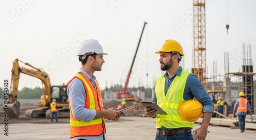 Construction Workers Discussing Project Details