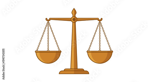 Gold Scales of Justice Vector Illustration - Legal System and Balance Concept Icon Isolated on White Background