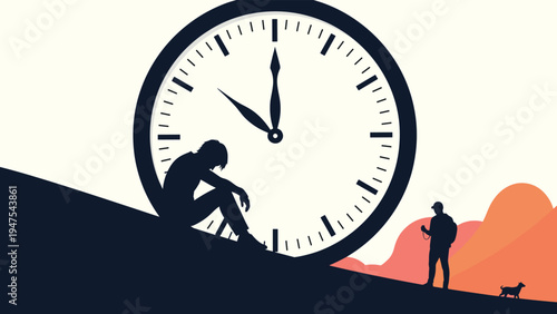 Silhouette of a male athlete leaps over a gap between two large dark blocks toward a third one against a bright blue sky and sun background.