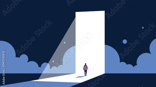 Diverse group of people in a red paper boat on a wavy blue sea use binoculars and maps to navigate and search for new business opportunities.