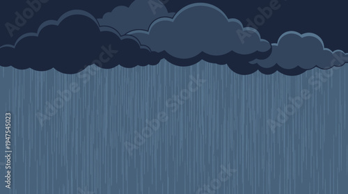 Heavy Rain Storm with Dark Clouds Illustration - Moody Blue Rainy Weather Background for Motion Graphics and Design