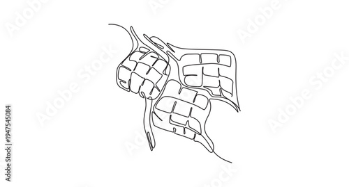 Ketupat continuous line design. Indonesian food design concept for Eid Celebration,Eid Mubarak greeting card, poster and banner design. One continuous line drawing of ketupat,
