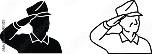 Salute silhouette and line art illustration Vector