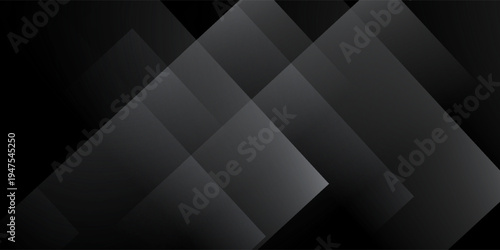 Modern black white abstract background. Minimal. Gradient. Dark grey banner with geometric shapes, lines, stripes, triangles. Design. Futuristic. Cut paper or metal effect.vector eps10